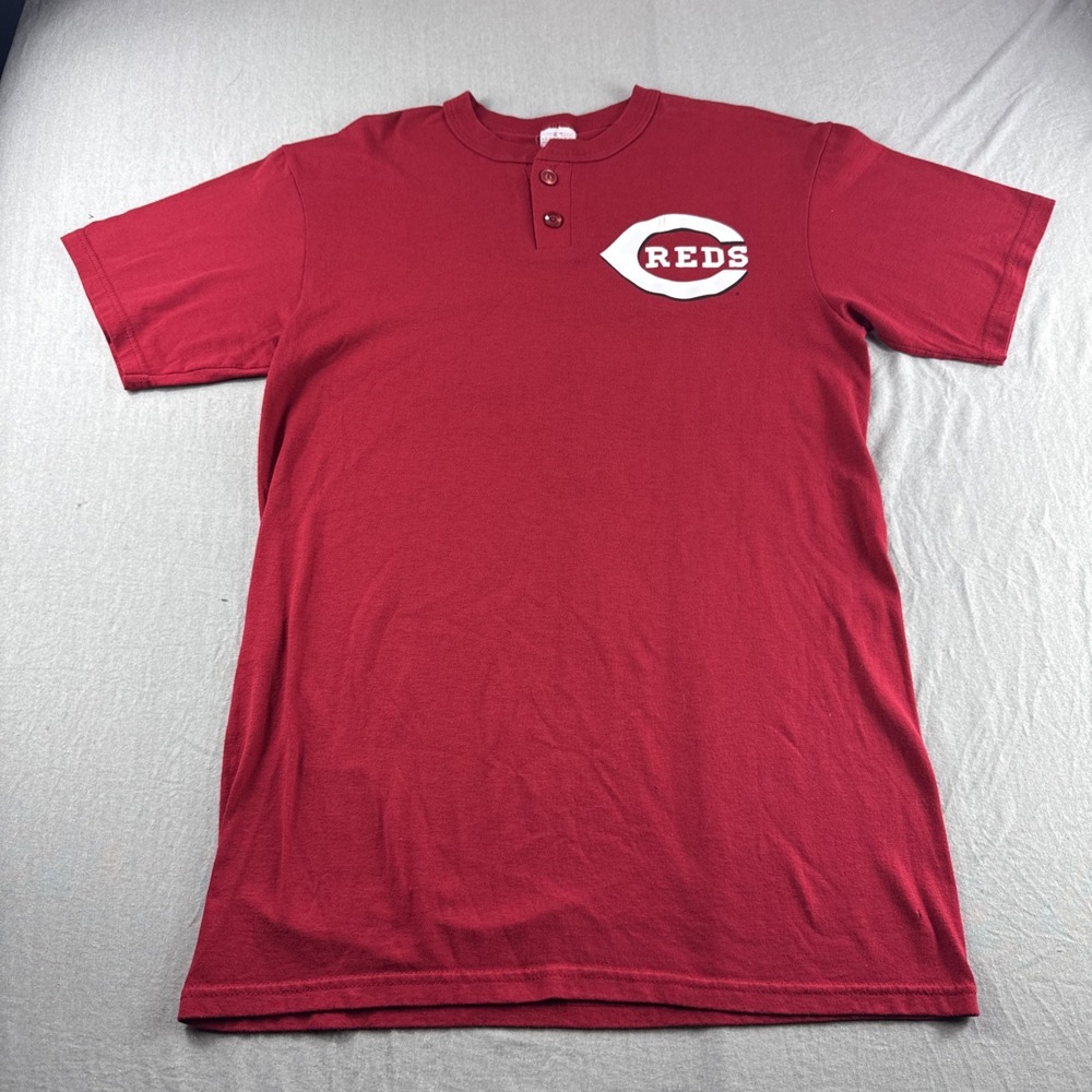 Cincinnati Red Majestic Henley Mens M Red Short Sleeve T-Shirt Baseball MLB READ